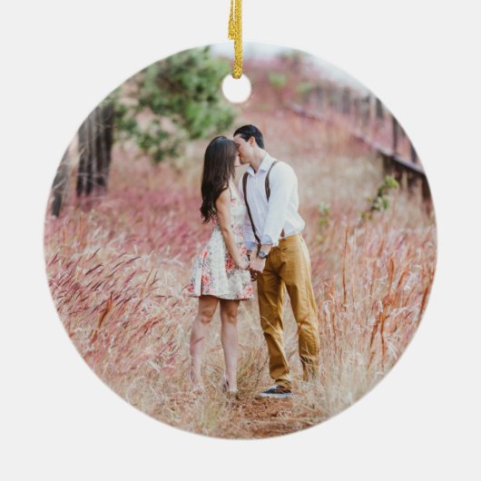 4写真1stクリスマスグレイ婚約したウッドアフェイクラウンド セラミックオーナメント (裏面)