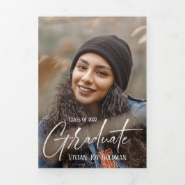 4写真3回卒業発表カード 三つ折りクリスマスカード