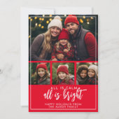 4写真 – すべて穏やかな明るいスクリプト赤いクリスマス シーズンカード (正面)