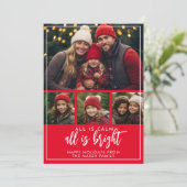 4写真 – すべて穏やかな明るいスクリプト赤いクリスマス シーズンカード (スタンド正面)