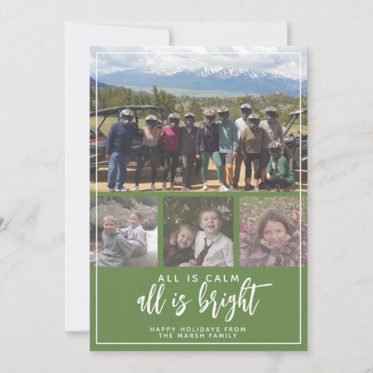 4写真 – すべて穏やかな明るい緑のクリスマス シーズンカード (正面)