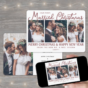 4写真Newlyweds 1st結婚した Christmas Burgundy シーズンカード