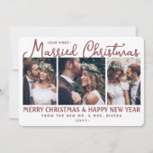 4写真Newlyweds 1st結婚した Christmas Burgundy シーズンカード (正面)