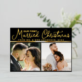 4写真Newlyweds 1st結婚した Christmas Script 箔シーズンカード (立ち正面)