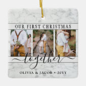 4写真Together初めてのクリスマスフェイク Marble セラミックオーナメント (正面)