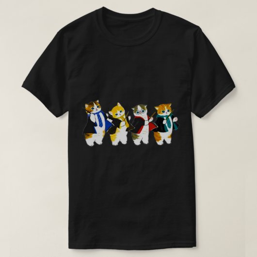 4匹おもしろい猫1 Tシャツ (デザイン正面)
