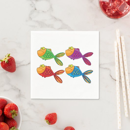 4匹のおもしろい魚のナプキン スタンダードカクテルナプキン