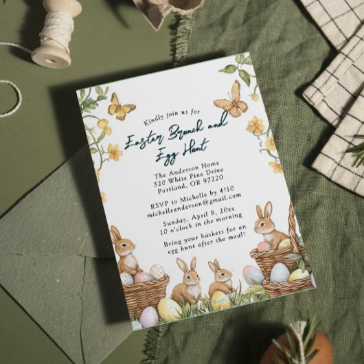 4匹のウサギと卵のブランチとイースターエッグハント 招待状