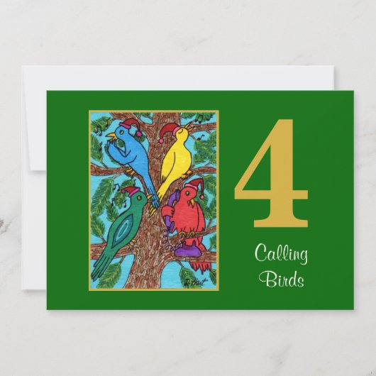 4匹のコールバードかわいい動物カスタムのクリスマス シーズンカード (正面)