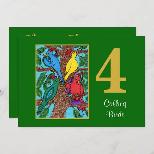 4匹のコールバードかわいい動物カスタムのクリスマス シーズンカード (正面/裏面)