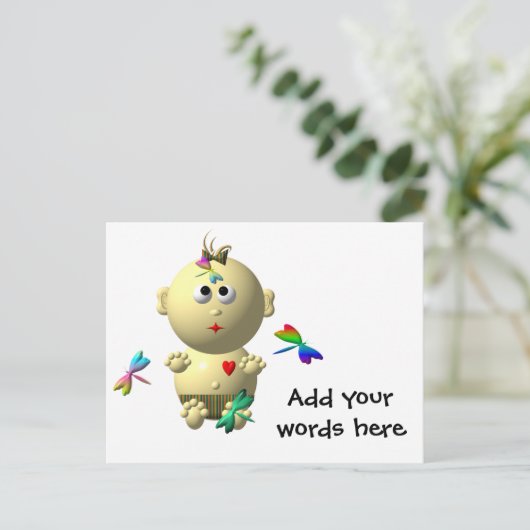 4匹のトンボを持つバウンスする赤ん坊の少女 ポストカード (スタンド正面)