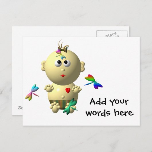 4匹のトンボを持つバウンスする赤ん坊の少女 ポストカード (正面/裏面)