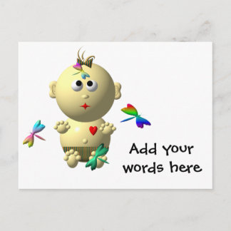 4匹のトンボを持つバウンスする赤ん坊の少女 ポストカード