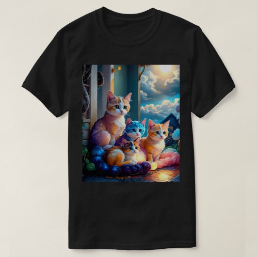 4匹の子猫のポーズ Tシャツ (デザイン正面)