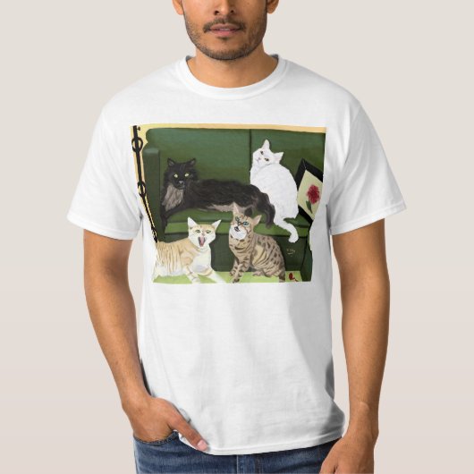 4匹の少しオオヤマネコのティー Tシャツ (正面)