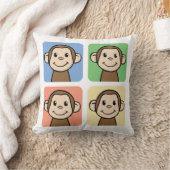 4匹の幸せな猿との漫画の切り貼り芸術 クッション (ブランケット)