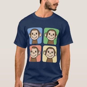 4匹の幸せな猿との漫画の切り貼り芸術 Tシャツ