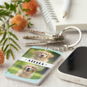 4匹の愛犬の写真ライトアクアブルー縁ど曲線 キーホルダー (正面右)