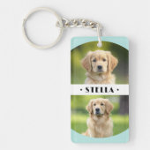 4匹の愛犬の写真ライトアクアブルー縁ど曲線 キーホルダー (正面)