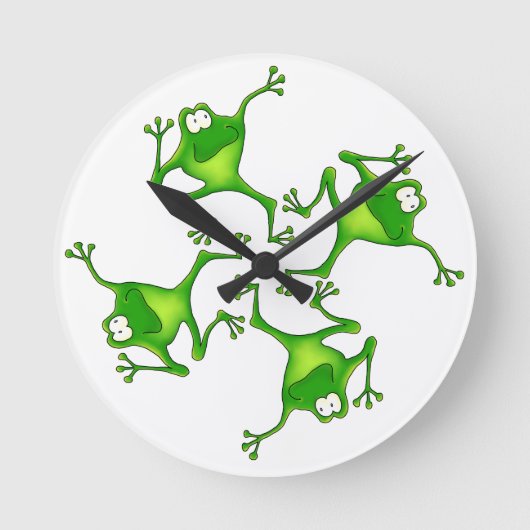 4匹の漫画のカエルの時計 ラウンド壁時計 (正面)