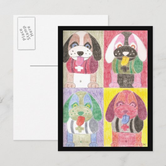 4匹の犬 ポストカード (正面/裏面)