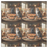 4匹の猫が夕食にピザを食べている。 ファブリック (見本)