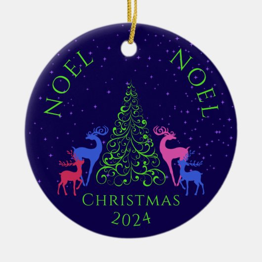 *4匹の鹿とクリスマスツリー セラミックオーナメント (正面)