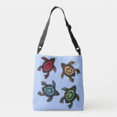 4匹の黒いウミガメ抽象芸術色の貝殻(青) クロスボディバッグ (裏面)