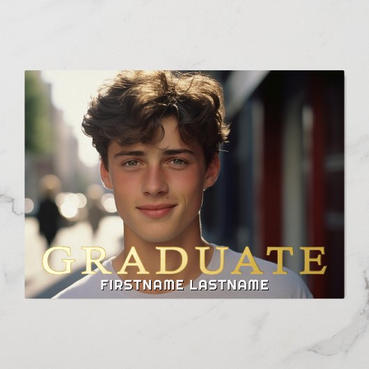 4卒業写真とグラードパーティー 箔招待状 (正面)