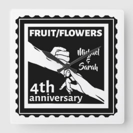 4周年結婚はロマンチックな手を持つ スクエア壁時計