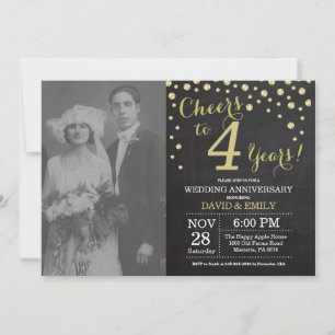4周年結婚記念日の黒板ブラックとゴールド 招待状