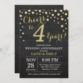 4周年結婚記念日 黒板 ブラック ゴールド 招待状 (正面/裏面)