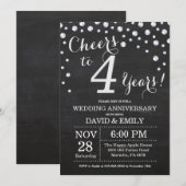 4周年結婚記念日 黒板 ブラック シルバー 招待状 (正面/裏面)