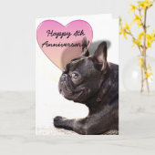 4周年記念ブルドッフランスのググリーティングカード カード (黄色い花)