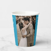 4周年記念結婚の概要ハート写真ブルー 紙コップ (左)