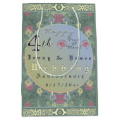 4周年記念結婚グリーン&ブルーフラワー ミディアムペーパーバッグ