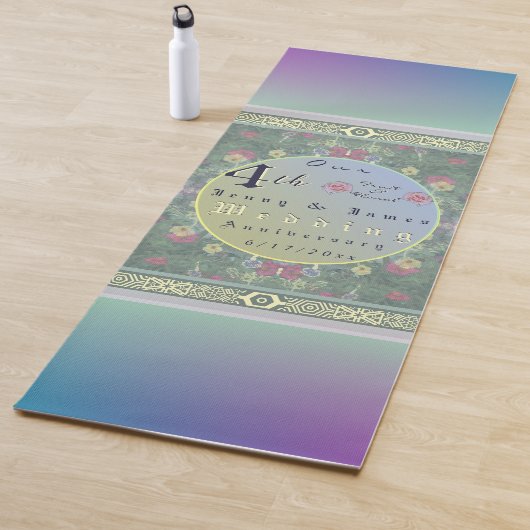 4周年記念結婚グリーン&ブルーフラワー ヨガマット (インサイチュ)