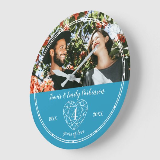 4周年記念結婚ハートブルートパーズ ラージ壁時計 (傾斜)