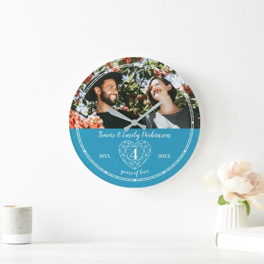 4周年記念結婚ハートブルートパーズ ラージ壁時計 (ホーム)