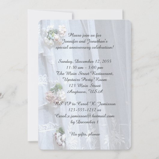 4周年記念結婚パーティー、ヴィンテージレース 招待状 (裏面)