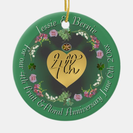 4周年記念結婚フルーツフローラ写真 セラミックオーナメント (正面)