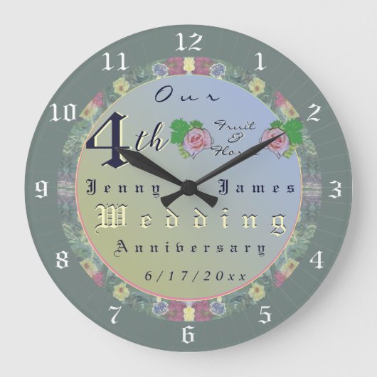 4周年記念結婚フローラ時計 ラージ壁時計 (正面)