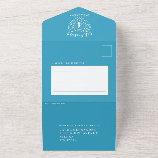 4周年青いトパーズの結婚記念日の出欠連絡と写真 オールインワン招待状 (外側)