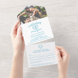 4周年青いトパーズの結婚記念日の出欠連絡と写真 オールインワン招待状
