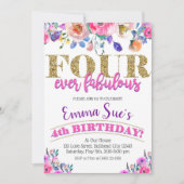 4回の素晴らしい女の子フローラ4th誕生日 招待状 (正面)