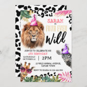 4回の野生のサファリ動物の女の子4歳の誕生日 招待状 (正面/裏面)