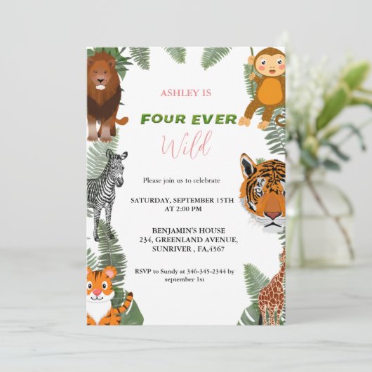 4回の野生の女の子サファリ4th誕生日パーティー 招待状 (スタンド正面)