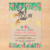 4回の野生の恐竜の女の子4歳の誕生日 アクリル招待状 (正面)