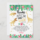 4回の野生の恐竜の女の子4歳の誕生日 サンキューカード (正面)