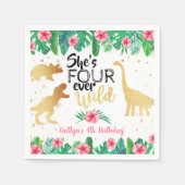 4回の野生の恐竜の女の子4歳の誕生日 スタンダードカクテルナプキン (正面)